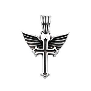 Oxidized Sterling Silver Florentine Cross & Angel Wings Pendant